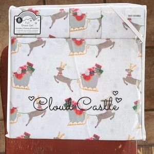 6-pc FULL SIZE CHRISTMAS Cotton Flannel Sheet Set - Reindeer Santa Claus Gifts